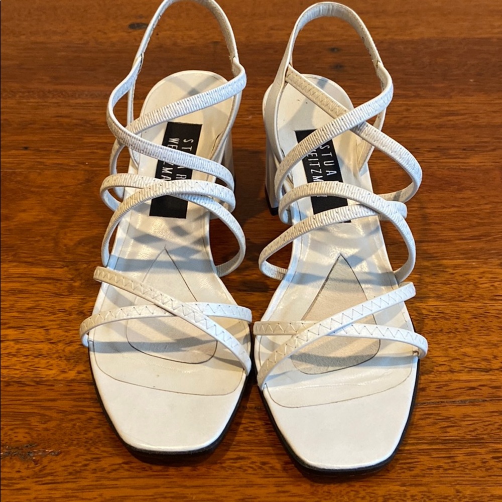 Stuart Weitzman white elastic heels